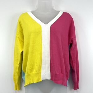 Vilagallo Anthropologie Sweater Women's M Colorblock V Neck Artsy Boxy
